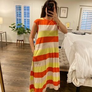FREE PEOPLE SMALL STRIPED ORANGE AND YELLOW MAXI DRESS WITH POCKETS